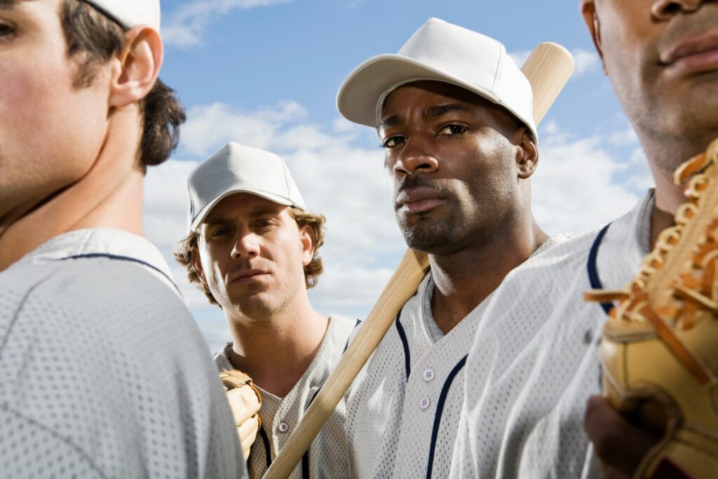Group of baseball players training with TrackMan analytics