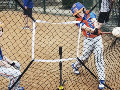 Youth baseball player hitting drill with TrackMan analytics Springfield